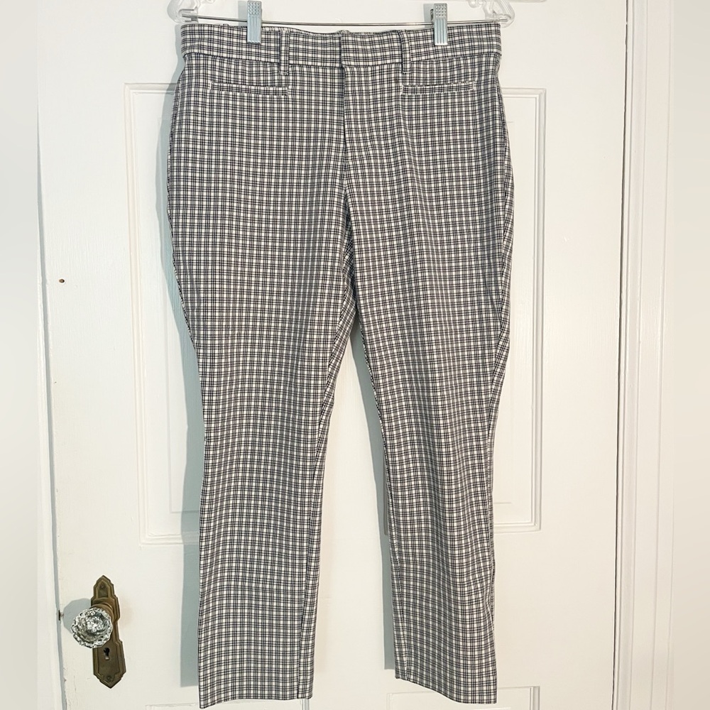 Gap Blue Gray Plaid Trousers Size 8 petite Signature Skinny Ankle with Stretch